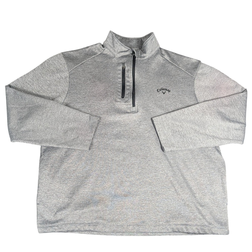 Callaway Mens Heather Gray Quarter Zip Performance Fleece Pullover Golf Jacket